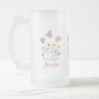 Cute Bunnies with Spring Daisies and Butterflies