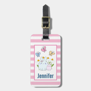 Cute Bunnies with Spring Daisies and Butterflies Luggage Tag