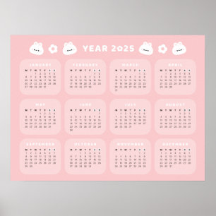 Cute Bunny 2025 Calendar Poster