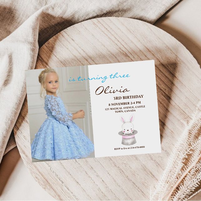 Cute Bunny 3rd Photo Invite Girly Birthday Party (Creator Uploaded)