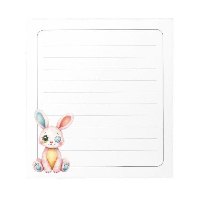 Cute Bunny 5.5 x 6 Rabbit Stationery Gift Lined Notepad (Front)