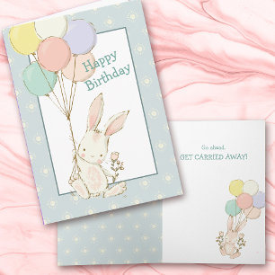 Cute Bunny and Balloons Birthday Card