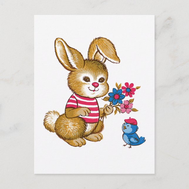 Cute Bunny and Bluebird Postcard (Front)