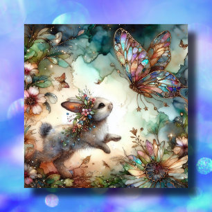 Cute Bunny And Butterfly Stained Glass Easter Holiday Card