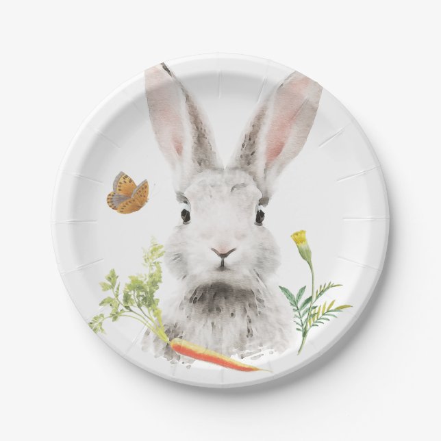 Cute Bunny and carrot Paper Plate (Front)