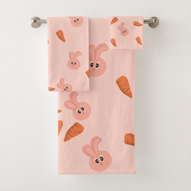 Cute Bunny and Carrot Pattern Bath Towel Set (Insitu)