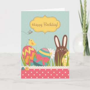 Cute Bunny and Colourful Easter Eggs Happy Birthda Holiday Card