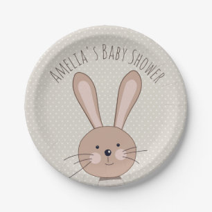 Cute Bunny and Dots Custom Baby Shower Paper Plate