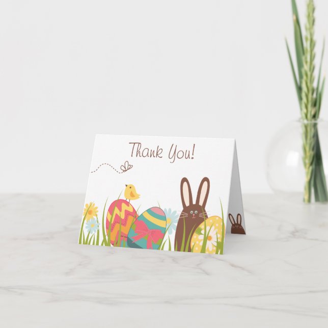 Cute Bunny and Easter Eggs Holiday Thank You Card (Front)