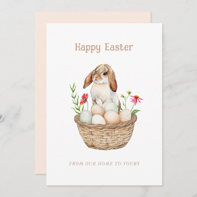 Cute Bunny and eggs Happy Easter flat Greetings  Holiday Card (Front/Back)