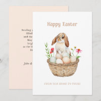 Cute Bunny and eggs Happy Easter flat Greetings 