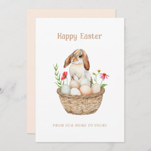 Cute Bunny and eggs Happy Easter flat Greetings  Holiday Card