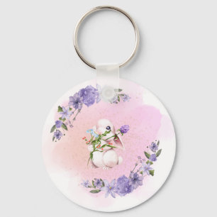 Cute Bunny and Flowers Key Ring