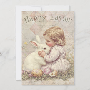 Cute Bunny and Girl Holiday Card