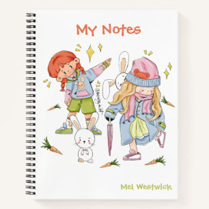 Cute Bunny and Girls My Notes EDITABLE Notebook
