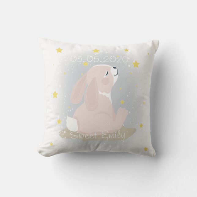 Cute Bunny and gold stars. Cushion (Front)