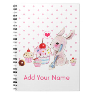 Cute bunny and kawaii cupcakes - Personalised Notebook