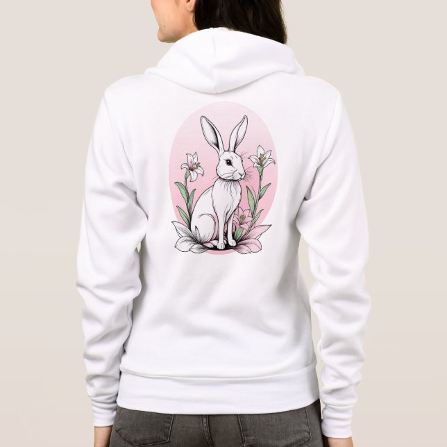 Cute Bunny and Lilies Hoodie (Back)