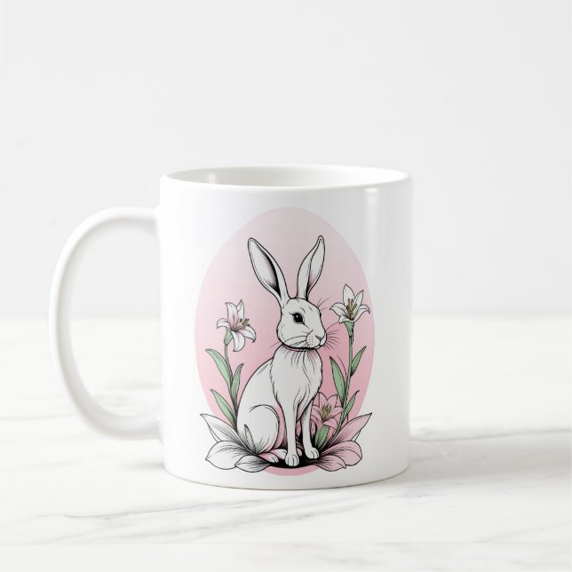 Cute Bunny and Lilies Plus Size Coffee Mug (Left)