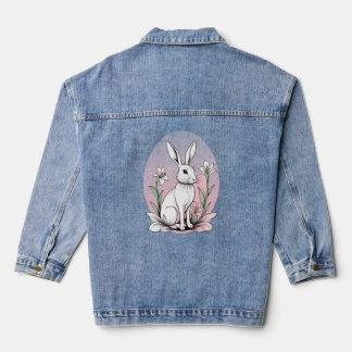Cute Bunny and Lilies Plus Size Denim Jacket