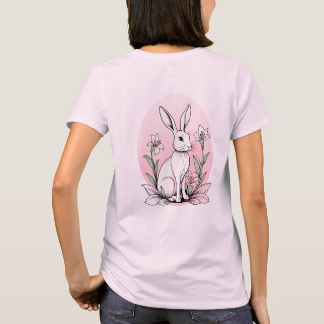 Cute Bunny and Lilies T-Shirt (Back)