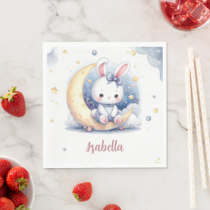 cute bunny and lovely moon birthday  napkin