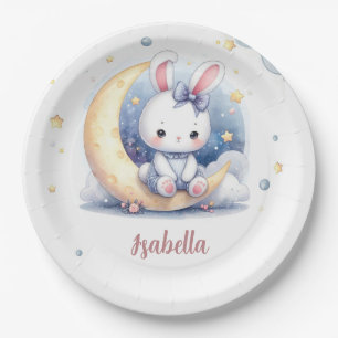 cute bunny and lovely moon paper plate