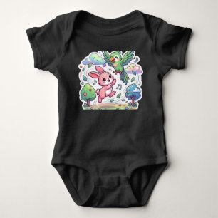 Cute Bunny and Parrot Kids T-Shirt Kawaii Animal Baby Bodysuit