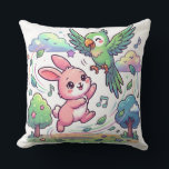 Cute Bunny and Parrot Playing Sticker |  Cushion<br><div class="desc">This cute and colorful sticker features a playful bunny and a cheerful parrot enjoying a happy moment together. Designed in a kawaii style with soft colors and a joyful vibe, this sticker is perfect for decorating laptops, notebooks, water bottles, and more. A perfect choice for animal lovers and cute art...</div>