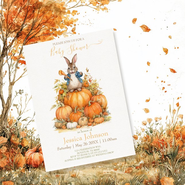 Cute Bunny and pumpkins Fall Baby Shower Thank You Card (Creator Uploaded)
