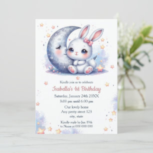 cute bunny and the crescent moon birthday invitation
