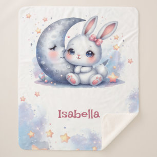 cute bunny and the crescent moon  sherpa blanket