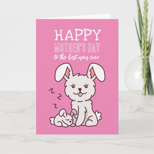 Cute Bunny Animal Cartoon Happy Mother's Day Card (Front)