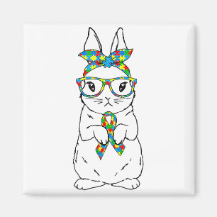 Cute Bunny Autism Awareness Glasses Easter Bunny R Magnet
