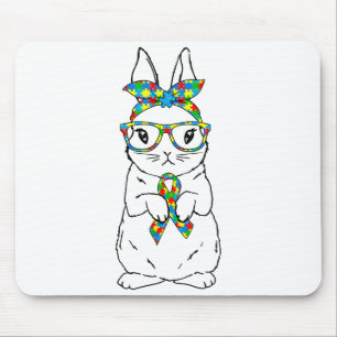 Cute Bunny Autism Awareness Glasses Easter Bunny R Mouse Pad