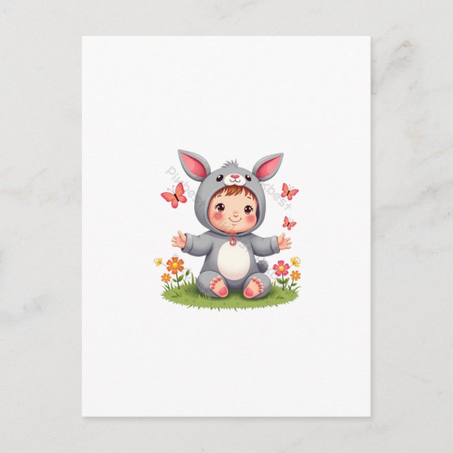 Cute Bunny Baby Cartoon Postcard Description (Front)