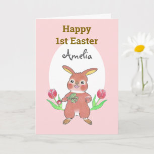 Cute Bunny Baby Happy 1st  Easter Folded Card