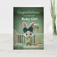 Cute Bunny Baby in Green Congrats on New Baby Girl