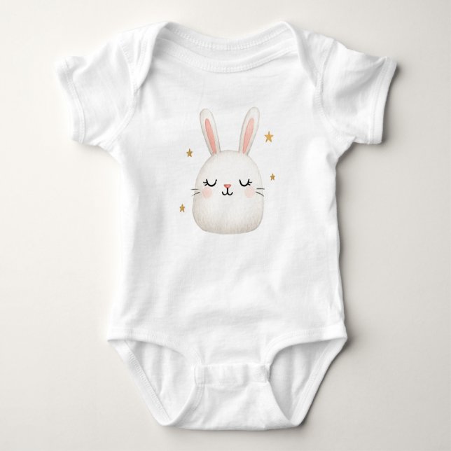 Cute Bunny Baby Outfit – Adorable White Rabbit Bodysuit (Front)