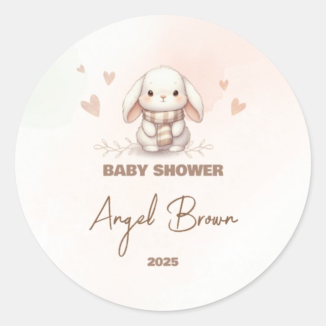 Cute Bunny Baby Shower Favor Sticker (Front)