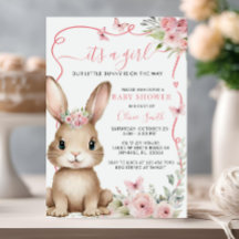 Cute Bunny Baby Shower Girl Invitation