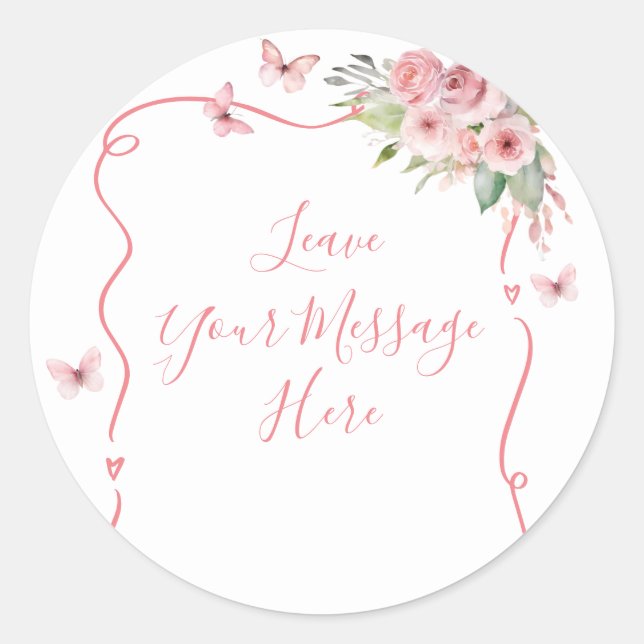 Cute Bunny Baby Shower Girl Leave Your Message Classic Round Sticker (Front)