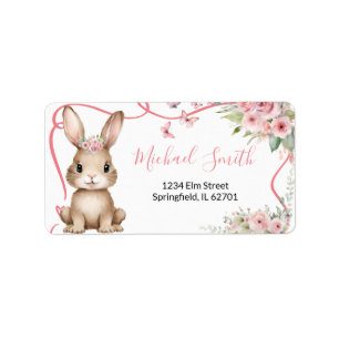 Cute Bunny Baby Shower Girl Pink Floral Address Label