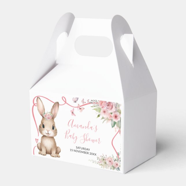 Cute Bunny Baby Shower Girl Pink Floral Favour Box (Front Side)