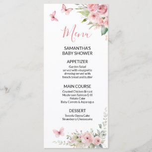 Cute Bunny Baby Shower Girl Pink Floral Menu