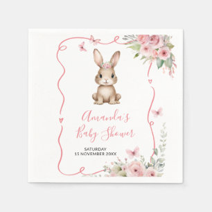 Cute Bunny Baby Shower Girl Pink Floral Paper Napkin