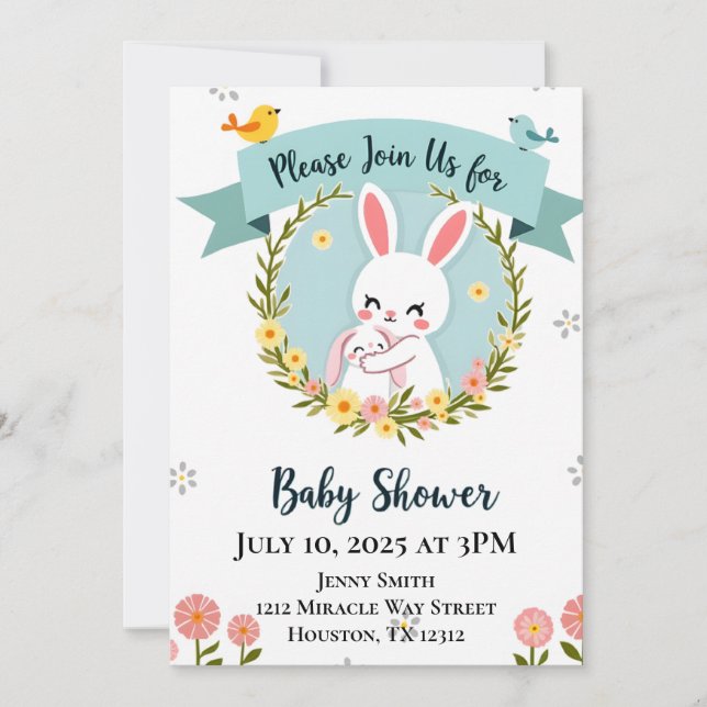 Cute Bunny Baby Shower  Invitation (Front)