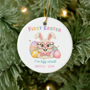 Cute Bunny Baby's First Easter  Ceramic Tree Decoration