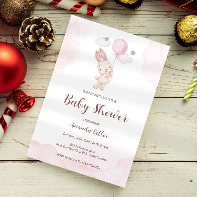 Cute Bunny Balloon Baby Shower Invitation (Creator Uploaded)