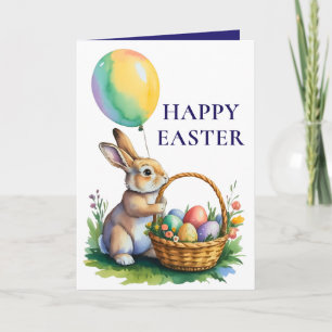 Cute Bunny Balloon Easter Eggs Holiday Card